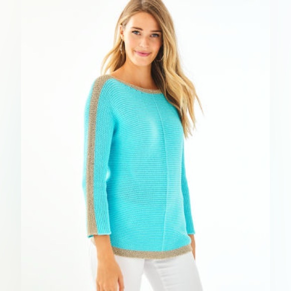 Lilly Pulitzer Turquoise and Gold Sweater - Picture 2 of 9